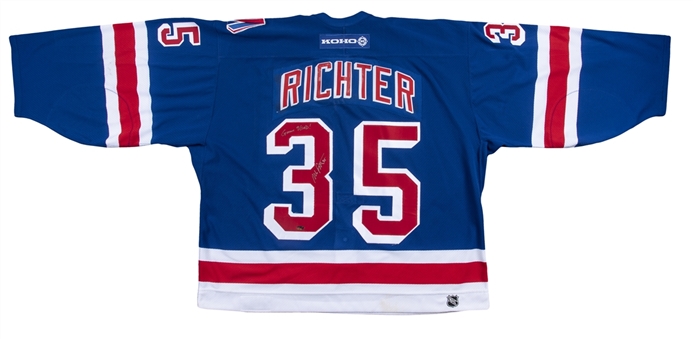 2002-03 Mike Richter Preseason Game Used & Signed New York Rangers Road Jersey (MeiGray & Steiner)
